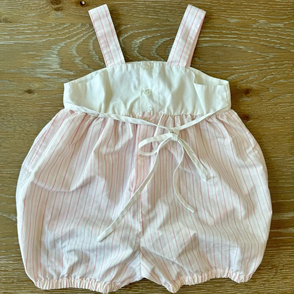 Girls VTG 90s tulip‎ & floral themed bubble pink stripes bow and rose on chest